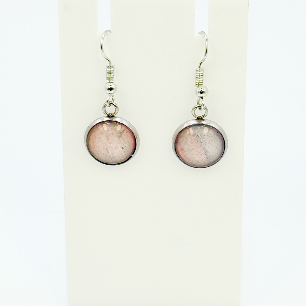 Chic Silver And Pink Round Earrings
